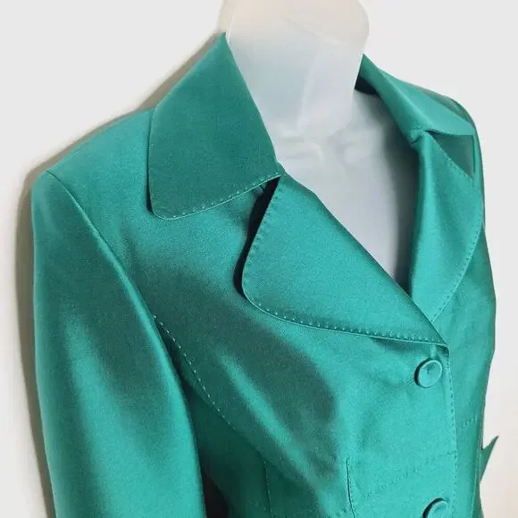 Vintage Albert Nipon Skirt Suit Wool Silk 8 Emerald Green Jackie O Classic 60s - Picture 7 of 16
